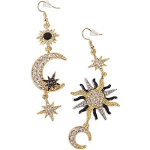 Moon and Sun Celestial Earrings - Gold Silver Black - Long Beautiful Glamorous